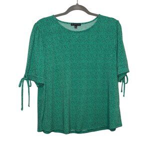 Adrianna Papell Green Short Sleeve Blouse With Tie Detail XL Lightweight Leaf Pr